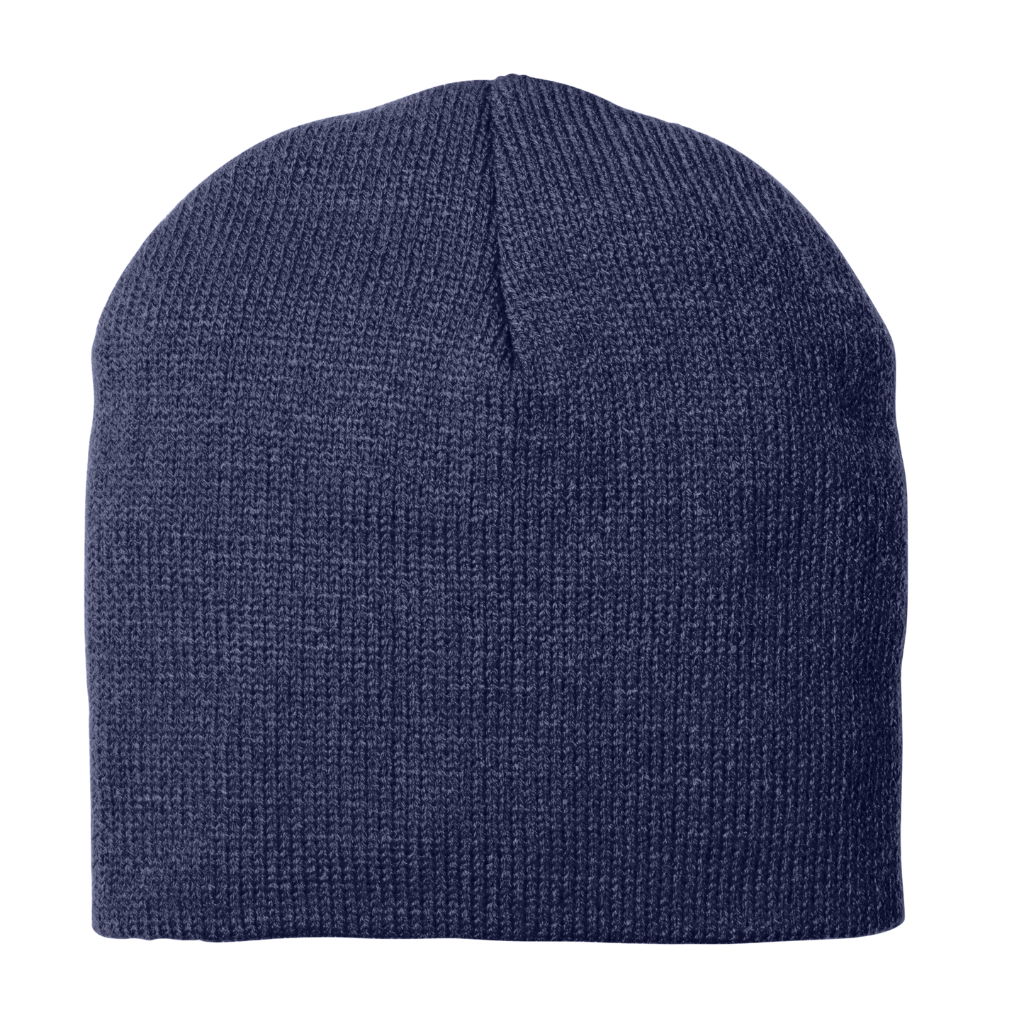 Blue knit beanie on a white background