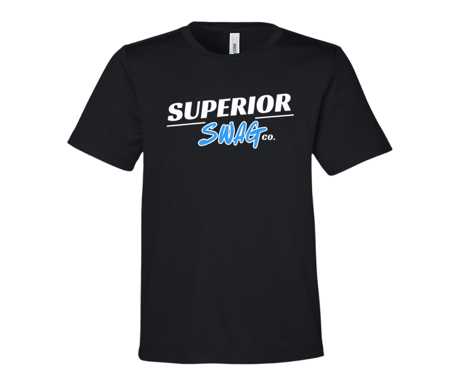 Black t-shirt with the Superior Swag logo