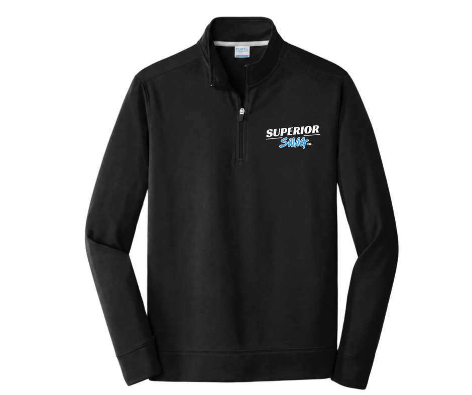 Black quarter zip with Superior Swag logo on the left chest