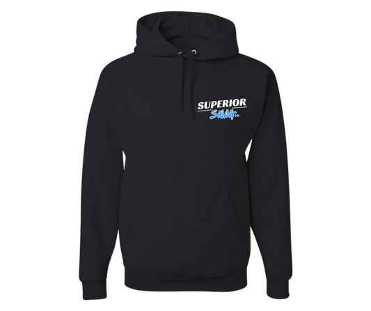 Black Superior Swag logo hoodie, front