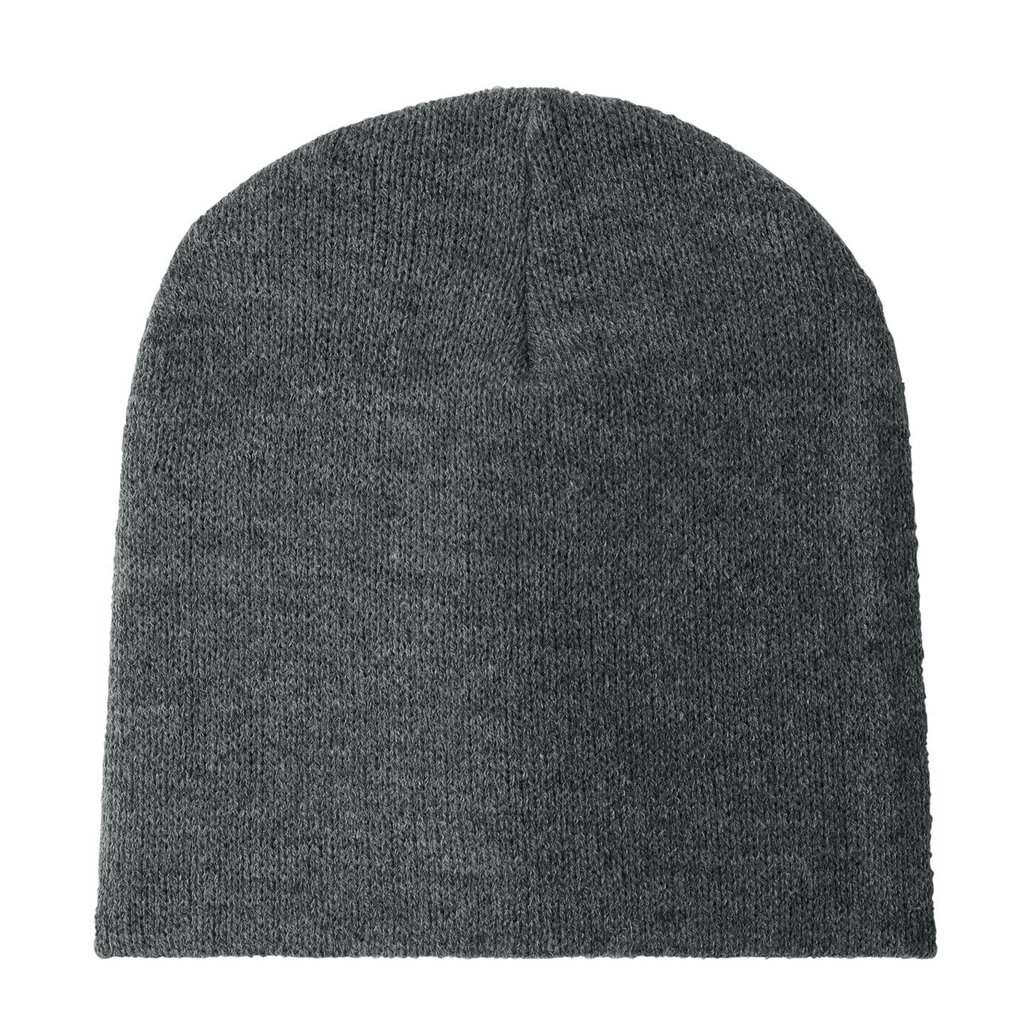 Dark gray knit beanie on a white background