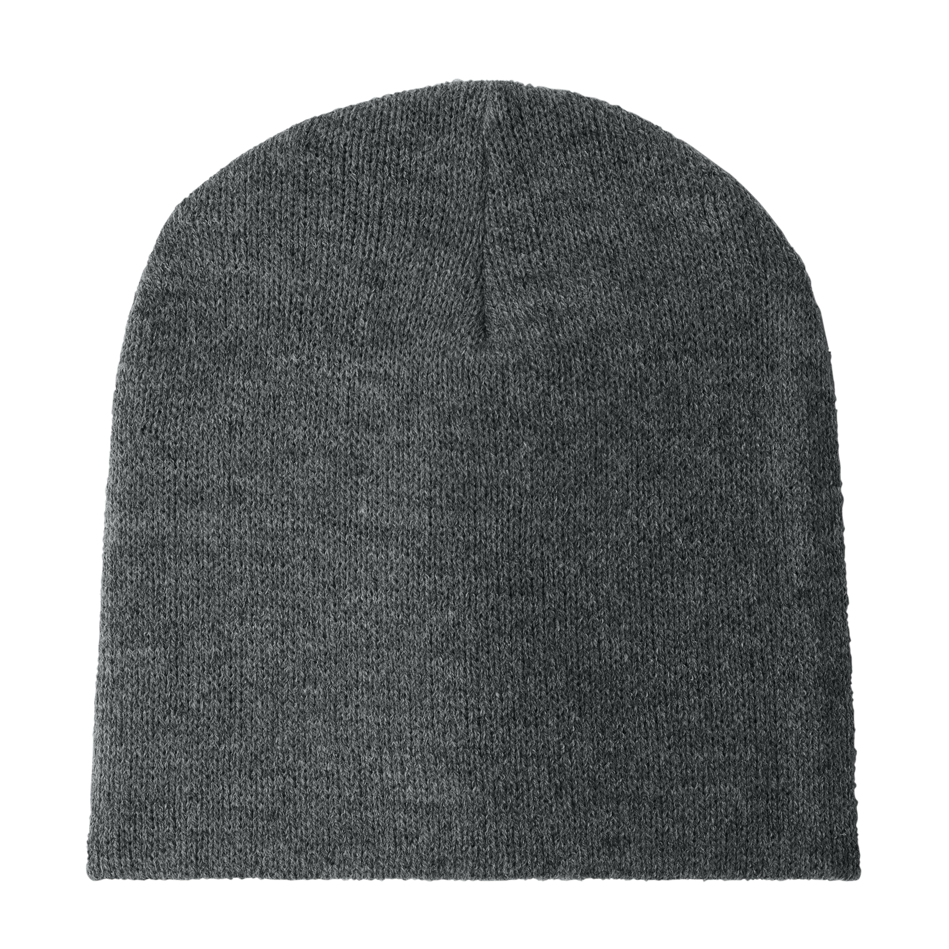 Dark gray knit beanie on a white background